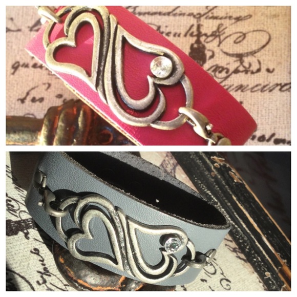 Pretty Pink and Grey Leather Cuffs - Picture 4 of 6